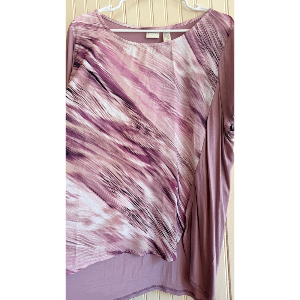 Zenergy by Chicos Purple Abstract Marble Print Mixed Media Top Size 3 XL - Picture 7 of 8